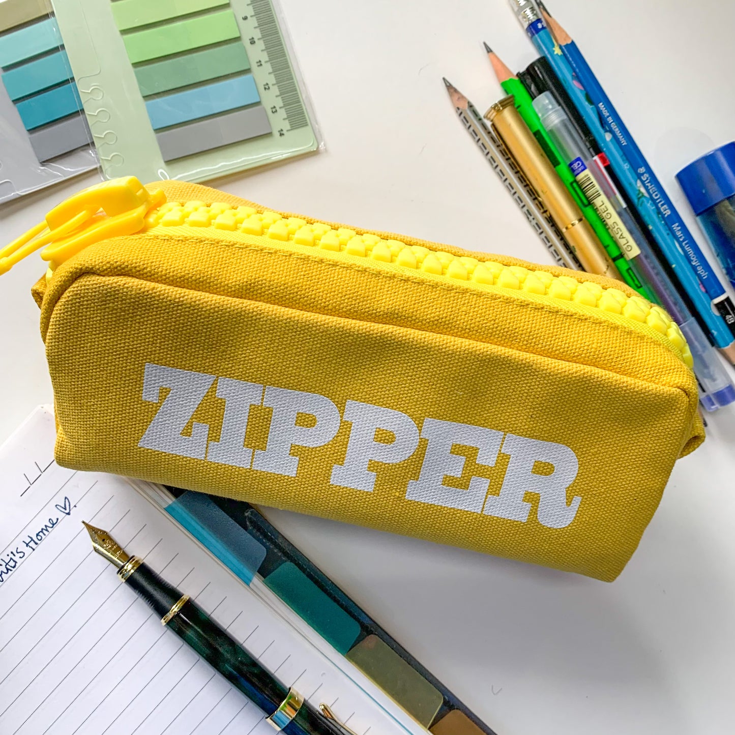 Pencil fabric bag yellow zipper| size- 8X3X3.5 in