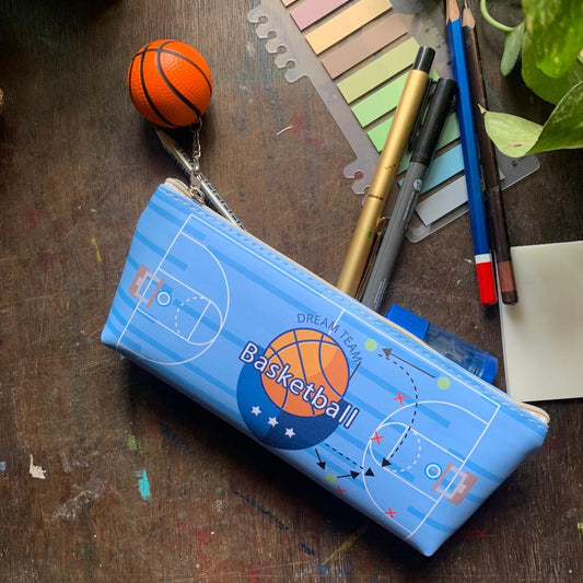 Pencil Fabric Bag Basket Ball Blue| 8X3 in