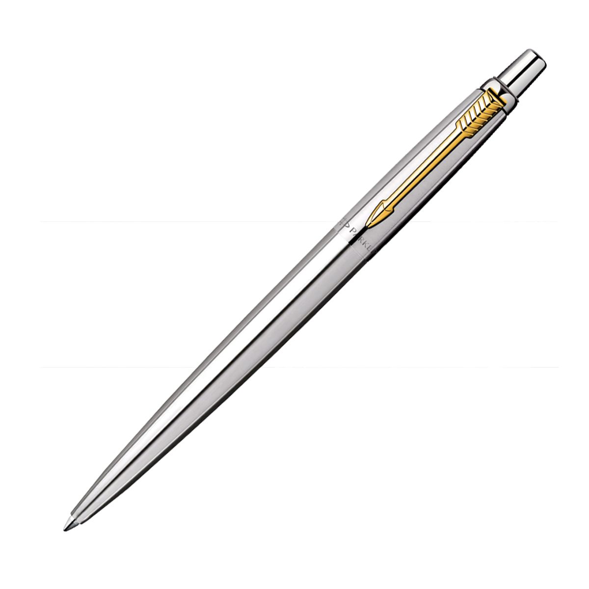 Parker Jotter London Stainless Steel Gold Trim Ball Pen with 1 Key Chain  | Fine Point | Blue Ink | Refillable