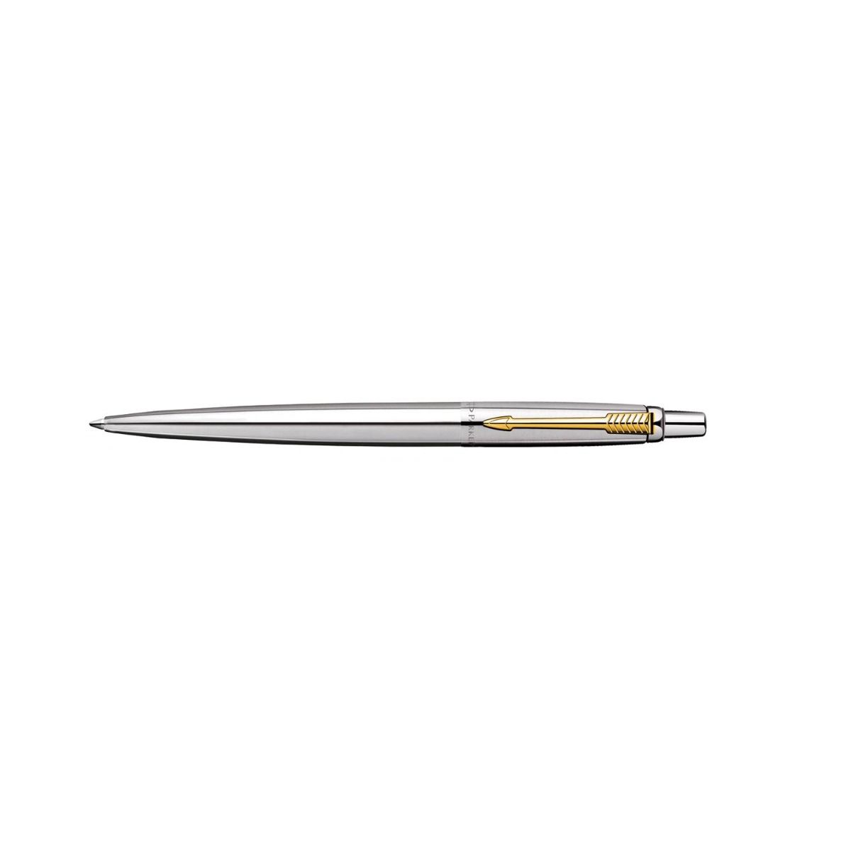 Parker Jotter London Stainless Steel Gold Trim Ball Pen with 1 Key Chain  | Fine Point | Blue Ink | Refillable