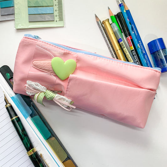 Pencil Fabric Bag With 2 Adorable Hair Clip Pink | 8X3 in