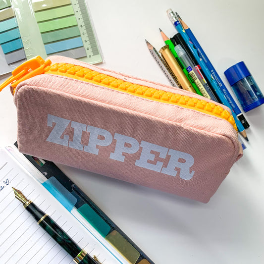 Pencil fabric bag pink zipper| size- 8X3X3.5 in