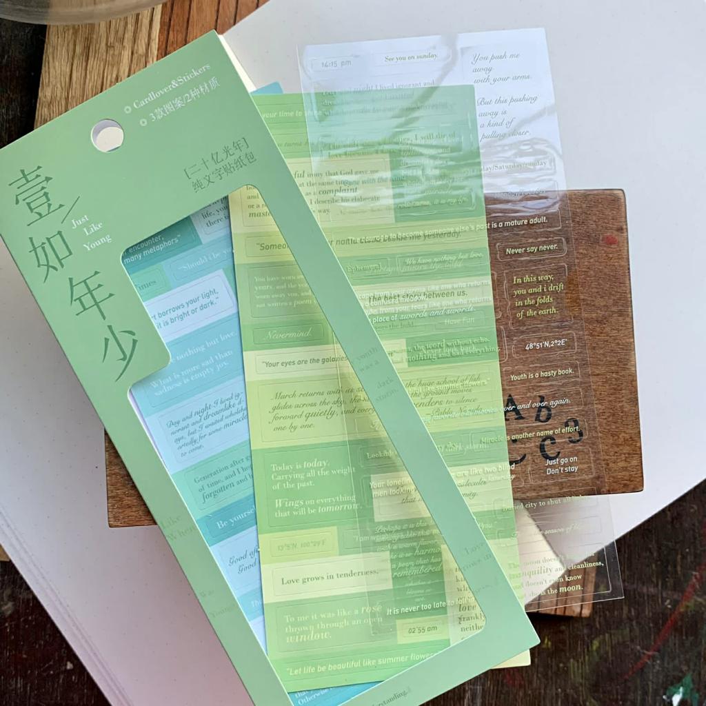 T4874G Quote Strip Sticker Total 3 Sheets | 2 Paper Sticker Sheet | 1 Transparent Pet Sticker Sheet