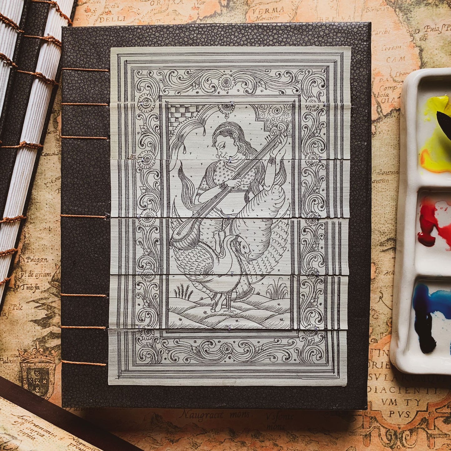 Premium Art Book | Coptic Binding | 300 GSM Premium Quality Fabriano Paper | 40 Sheets 80 Pages | With Traditional Odisha Art in Cover