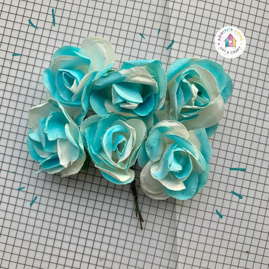 Paper Flower Rose Blue 6pcs