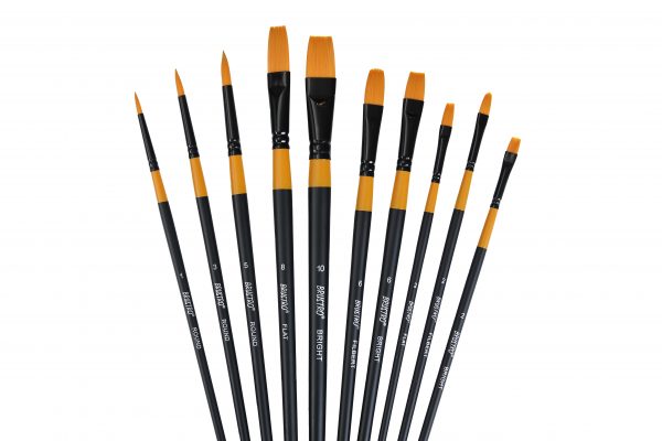 BRUSTRO Artist’ Gold Taklon Set Of 10 Brushes for Acrylics, Oil and Watercolour.