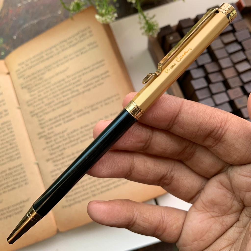 Golden Era Satin Gold - Black Ball Pen by pierre cardin PARIS | Blue Ink