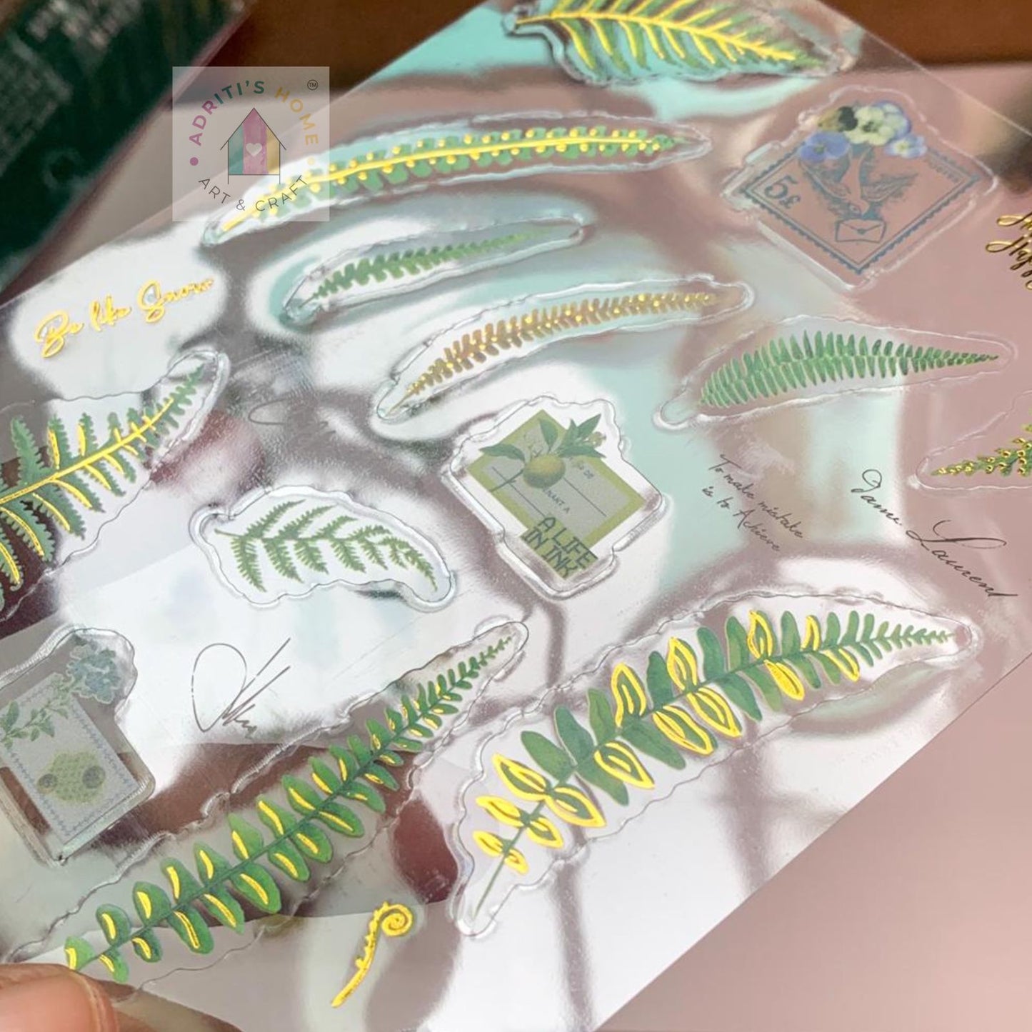 #SYJ002 Transparent Floral Pet Stickers with Gold Foil
