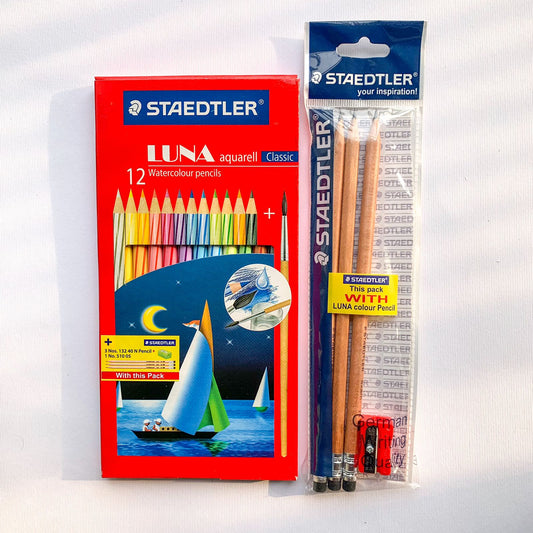STAEDTLER - 12 Pcs Watercolor Pencil Set with Freebies 3 Pencils + 1 Sharpner