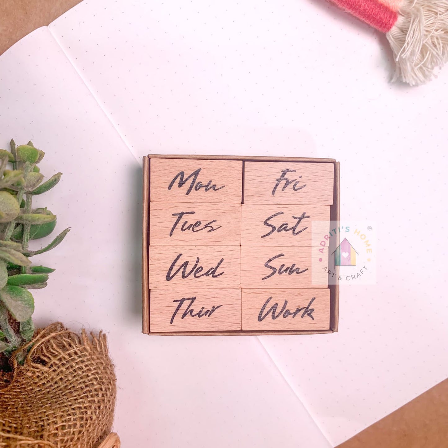 Days of Week Wooden Stamp 8 Pcs ( stamp Size : 3.3x1.5x2.5 CM)