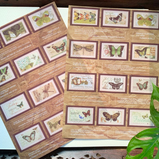 XCF9-10 Vintage Precut Stamp Sticker 2 Sheets | 150 mm x 205 mm | Butterfly Theme