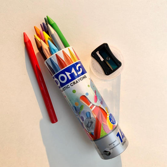 Doms Plastic Crayons Set of 14 + 1 Sharpner Free